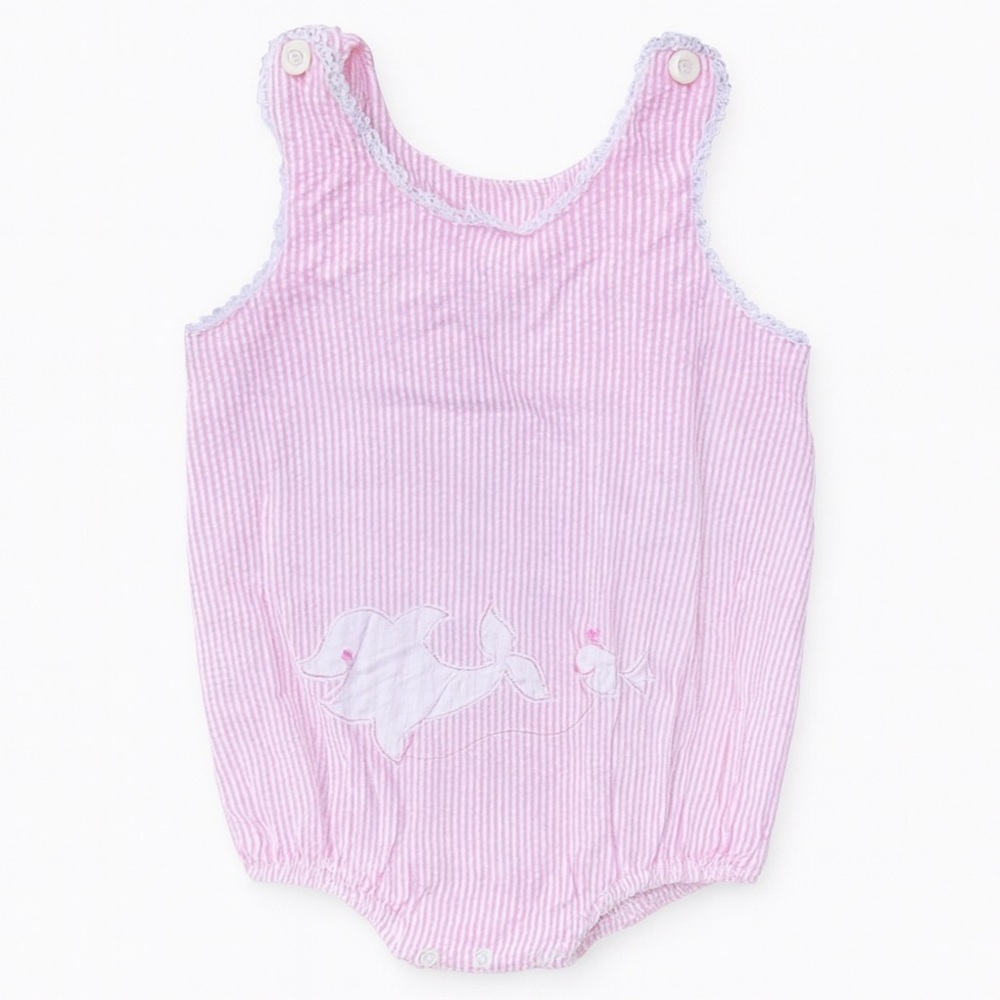 Vintage Pink and White Striped Smocked Romper